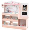 COSTWAY Set da Gioco Dottore in Legno, Centro Medico per Bambini con Orologio, Lavandino, Tabella Oculistica, Monitor ECG, Area Esame e 24 Accessori Giocattolo, 97 × 30,5 × 88 cm (Rosa)