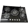 Generico Piano Cottura 75 CM 5 Fuochi Vetroceramica Nero E Ghisa Ad Incasso In Vetro Nero