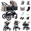 GLOKID passeggino trio 3 in 1, multifunzionale carrozzina pieghevole, navicella+passeggino 2 in 1, ruote antiforatura ammortizzate, completo di accessori (PTX1 Kaki)