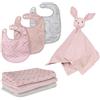roba Set Regalo Baby Essentials Lil Planet - 3 Bavaglini in Jersey e Mussola - 1 Morbido DouDou - Panno Doppio Strato - 3 Lenzuolini - 80% Cotone e 20% Poliestere - Rosa