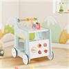 RELAX4LIFE Carrello Primi Passi in Legno 6 in 1, con Blocchi e Accessori in 9 Parti,Centro Attività Montessori con Giacattoli Cucina,34,5 x 31 x 42 cm (VERDE CHIARO)