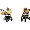 BabyLux Passeggino Largo 2in1 Deep e Passeggino con Accessori Regolabile e Pieghevole Struttura in Alluminio Leggero 2 Opzioni di Montaggio Ruote Impenetrabili Gold Rainbow Gold Frame