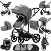 Prokoke Passeggino Trio, Passeggino 3 in 1 con Design Pieghevole in Un Clic, Trio Neonati con Due Modi Reversibili per Spingere, Lega di Alluminio a Cornice (grey 588)