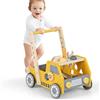LIFEZEAL Girello, in Legno, Girello per Bambini, con 4 Ruote, Primi Passi per Bambini con Giocattoli Montessori, Baby Walker a Forma di Camion, Carrellino con Banco da Lavoro per Bimbi, Giallo