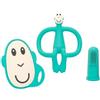 Matchstick Monkey, Antimicrobial Teething Starter Set - 1 Flat Face Teether, 1 Animal Teether, 2 Silicone Finger Toothbrushes, Green Monkey, 3 Months Old+