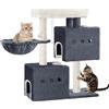 Hzuaneri Tiragraffi per Gatti, 75 cm Albero Tiragraffi per Gatti con 2 Grotte per Gatto, 3 pali in sisal, Trespolo di Peluche, Cestino, Grigio Scuro MS07618SG