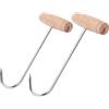 FiboPawer Confezione da 2 ganci per fieno per cavalli, robusti ganci in acciaio da 24 cm per balle di fieno, fieno di cavallo, include ganci a S per appendere, manico in legno per una presa comoda