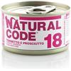 Generico Natural Code Umido Gatto Adult gusto TONNETTO e PROSCIUTTO, Numero 18, alimento completo in SFILACCETTI per gatti adulti di tutte le taglie, altamente digeribile | 12 scatolette da 85 grammi l'una.