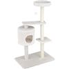 Baroni Home Tiragraffi ad Albero per Gatti, Tiragraffi per Gatti e Gattini, Albero Tiragraffi a 3 Piani con Palla e Cuccia Cilindrica, 50x35x105 cm, Crema