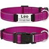 MENKËLL - Collare personalizzato per cani, gatti regolabile e riflettente, in nylon resistente, con incisione laser targhetta in metallo, nome, indirizzo, varie misure (FUCSIA, S: 33-43cm)
