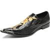 Yhsdfcn Scarpe da Cerimonia Uomo con Ricamo a Rosa Dorata, Mocassini in Pelle Rossa Trama Serpente con Punta Metallica per Matrimoni e Gala,Nero,39 EU