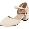 Lizoleor Sandali Donna Tacco Largo Medio Punta Scarpe Chiuse Con Cinturino Alla Caviglia Sposa Festa Estive Vestito Eleganti Fiocco Beige Numero 32 EU