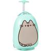 Pusheen the Cat Pusheen Il gatto Valigia Bambini | Girls Teens Mint Green Small Cabin Trolley Holiday Carry On con maniglia estensibile | Sorridere Cartone Animato Gatto Merchandise