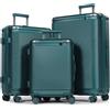 Tavoxda Set 3 pezzi valigie rigide in ABS, trolley con lucchetto TSA, manico telescopico regolabile, grande valigia da viaggio per donna e uomo, resistente e leggero, verde