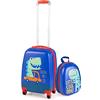 COSTWAY Set di Valigia per Bambini, 16 Valigia+ 12 Zaino, 2 Pezzi, con Ruote Girevoli a 360° e Maniglia Retrattile, Ideale per Viaggiare in Modo Comodo e Divertente (Modello 12)