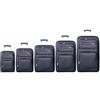 Generico Set 5 trolley valigie da viaggio in tessuto semirigido ruote girevoli lucchetto a combinazione lacci interni e tasche a zip valigie morbide leggere capienti resistenti business vacanze grigio