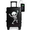 TOKYOTO Valigia in Alluminio Bagaglio Cabina Trolley a Mano Rigida 55x35x20 cm BLACK SKULL con USB e Caricatore