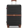 KONO Valigia Grande Rigida 23 kg ABS+PC Trolley con 8 Ruote (76,5 cm, Nero/Marrone)