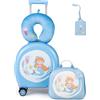 COSTWAY Set di Valiglie per Bambini, Set da 4 Pezzi con Trolley, Zaino, Cuscino per Collo ed Etichetta per Bagaglio, Valigia a Mano da Viaggio con Ruote Universale e Maniglia Regolabile (Sirena)