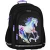 sarcia.eu Nero, Zaino scuola RINFORZATO a TRE SCOMPARTI per ragazze, con catarifrangenti, cavallo 40x29x20cm, 23 l (Cheval noir)