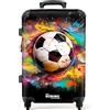 NoBoringSuitcases.com © Valigia rigida con ruote, trolley, bagaglio a mano, 4 ruote, lucchetto TSA (palla da calcio circondata da schizzi di colore), (Valigia media 67x43x25 cm)