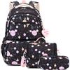 FANDARE 3 in1 Zaino per bambini con pranzo al sacco & Astuccio Ragazzi Ragazze scolastico Leggero Cartella Zainetto riflettente Borsa Adolescenti per la scuola elementare Borsa a spalla Nero