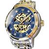 OLEVS Orologio da polso da uomo, con scheletro, automatico, meccanico, a carica automatica, lussuoso, in acciaio inox, impermeabile, luminoso, Cinturino in oro e argento e quadrante blu, Vestito