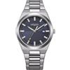Citizen Vagary by Orologio Uomo Classico Timeless IB9-719-75 | Cassa e Bracciale Acciaio 38mm | Quadrante Blu Avio/Denim a Righe con Datario | Dettaglio Giallo | Quarzo | WR 5 BAR