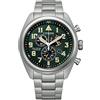 Citizen Eco-drive - Orologio Uomo Solare Casual Cinturino In Acciaio Inox Grigio Cassa In Titanio Quadrante Analogico Verde - AT2480-81X