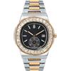 BARAMON Nautilus - Orologio da polso da uomo, in acciaio inox, movimento al quarzo, con data, lussuoso, con lancette luminose, stile casual e business, Argento Nero 1