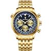 Poedagar Orologi da uomo d'affari luminoso data impermeabile cronografo al quarzo orologio da uomo moda in acciaio inossidabile orologio sportivo da uomo, Oro blu, Bracciale