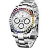 TYBERLEY Pagani Design Orologio al Quarzo Classico Uomo Movimento Giappone VK63 Lunetta in Ceramica Acciaio Inox Impermeabile Business Sport Cronografo Data, Bianco-arcobaleno-pd1644