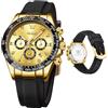 OLEVS Luxury Mens Cronografo Lunare Phase Two Tone Acciaio Inox Impermeabile Luminoso Business Calendar