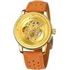 FORSINING Orologio meccanico da uomo automatico a carica manuale orologio da polso cinturino in pelle scheletro grande quadrante impermeabile orologi da uomo business, Oro