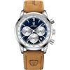 FORSINING Orologio da polso da uomo, al quarzo, analogico, cinturino in pelle, casual, sportivo, cronografo, luminoso, impermeabile, con display della data, Blu, Cinturino