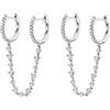 IMINI Doppio piercing due fori piccolo cerchio polsino cartilagine orecchini per donne ragazze in argento Sterling 925 post CZ catena infila ciondola goccia climber crawler avvolgere huggie cerchi gioielli