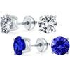 Bling Jewelry Set di due orecchini a perno solitari con zirconi cubici rotondi blu chiaro da 0,50 CTW taglio brillante AAA CZ in argento sterling .925 con chiusura a vite da 5MM.