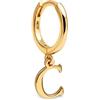 SINGULARU - Orecchino Singolo Personalizzato Cerchio Letter. Iniziale in Argento Sterling con Finitura Placcata Oro 18kt. Gioielli da Donna. Lettera C