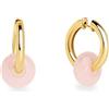 SINGULARU - Orecchini Cerchio Carmen True Pink. Argento Sterling con Placcatura Oro 18Kt e Pietra Naturale. Chiusura Congo. Gioielli da Donna