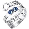 U7 Anello Personalizzato con 2 Nomi con Pietra Portafortuan Personalizzabile Anello Regolabile Acciaio, Tre Strati con 2 Pietre Portafortuna - Gioielli Originali per Donna