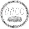 FUNOJOY Set di gioielli cubani con catena a maglia per donne con strass orecchini a cerchio collana braccialetto set Bling strass gioielli hip hop per donne ragazze, 18 inches x 12mm x 8 inches x 50mm, Ottone