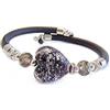 VENEZIA CLASSICA - Bracciale da Donna con Cuore in Vetro di Murano Originale e vera pelle Toscana, Collezione Tuscany, con foglia in argento e oro 24kt spolverato, Made in Italy (Nero/Argento)