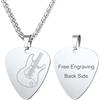 U7 Collana Plettro Chitarra Uomo Personalizzata Incisione Acciaio Inossidabile, Collana Uomo Ciondolo Plettro Musica Gioielli Musicale Argento, Regalo per Compleanno Natale Anniversario