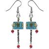 Tibetan Silver Tibetana Ruota Preghiera Compresso Turchese Pietra Preziosa Intarsio Goccia Orecchino per le Donne Orecchino Placcato Argento 925 Boho Etnico Zingaro Moda Orecchino