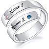 INBLUE Anello Personalizzato in Argento 925 a Spirale per Donna Incisione Nome/Data con Pietre di Nascita Fascia Aperta Regolabile Anello Promessa Regalo per Matrimonio Fidanzamento - A2
