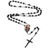 MMXX Collana Rosario Personalizzato con Foto Testo per Uomini Donne Collana Croce Cattolica Grani di Preghiera Cattolici Personalizzati Ciondolo Crocifisso Regali Religiosi - Nero
