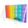 PILTRAY Dispenser Portapillole Settimanale - Pill Box 7 Giorni con 28 Scomparti per Pillole, Pastiglie, Integratori, Vitamine - Simboli Grandi e Visibili per Anziani - per Viaggi e Uso Domestico