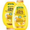 Garnier Ultra Dolce Shampoo + Balsamo Camomilla Illuminante Ammorbidente per Capelli Chiari con Miele di Fiori Idratante Districante Ammorbidente Protettivo Ingredienti di Origine Naturale - 2 Flaconi