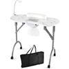 RELAX4LIFE Tavolo per Manicure Portatile Pieghevole con Aspiratore, Lampada LED Regolabile, Cuscino Rimovibile, Borsa di Trasporto e 4 Ruote Bloccabili, 90 x 43 x 73 cm (Bianco)