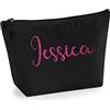 TULLUN Beauty case da donna personalizzabile con nome, iniziali e cuori, con glitter o fiocco, stampa su materiale, glitter rosa, misura L, colore nero